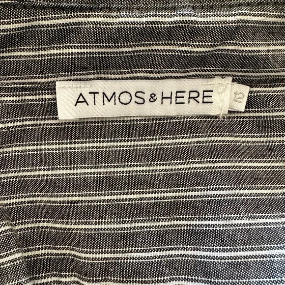 NWOT Atmos&Here Long Sleeve Collared Blouse - Grey w/white stripe - Size 12 AU - Picture 4 of 5